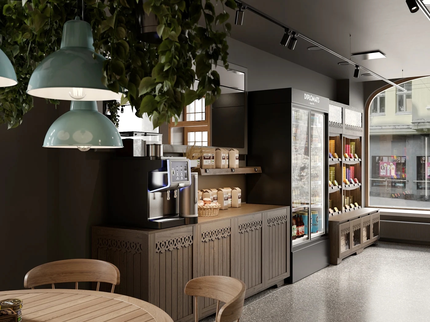 Approved Diplomats retail design detail showing custom furniture and material direction