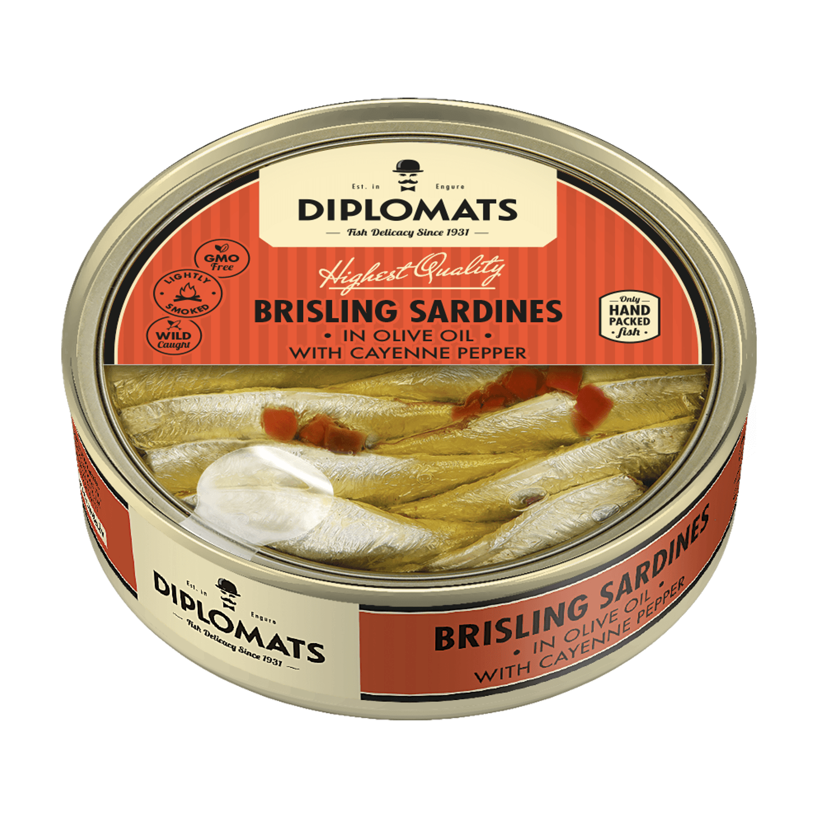 Brisling Sardines in Olive Oil with Cayenne Pepper 160g Transparent