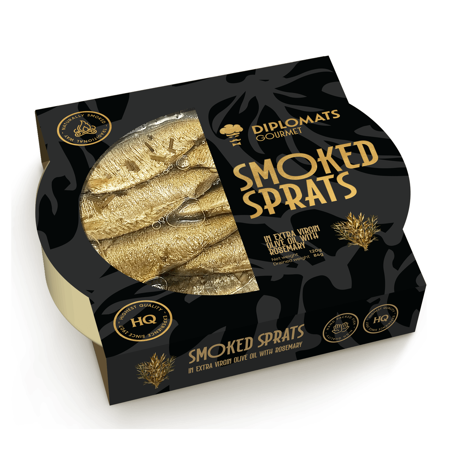 Smoked Sprats in Extra Virgin Olive Oil with Rosemary 120g Diplomats Gourmet