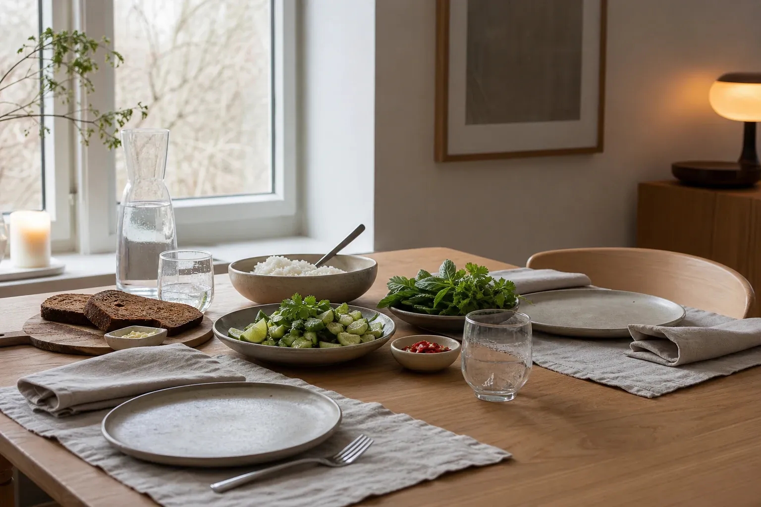 Thai-inspired accompaniments at a restrained modern Latvian table