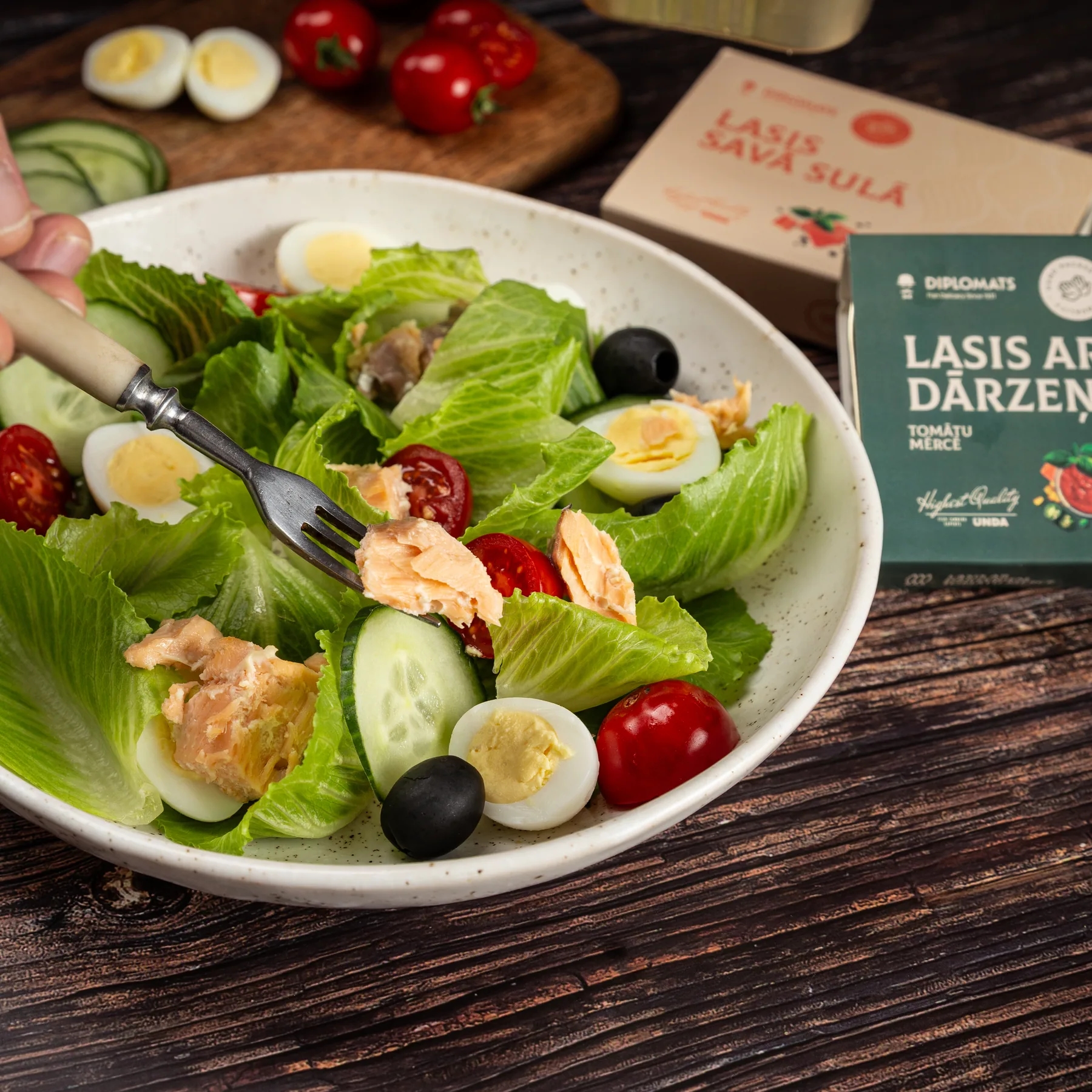 Diplomats salmon products representing canned seafood ready-meal development