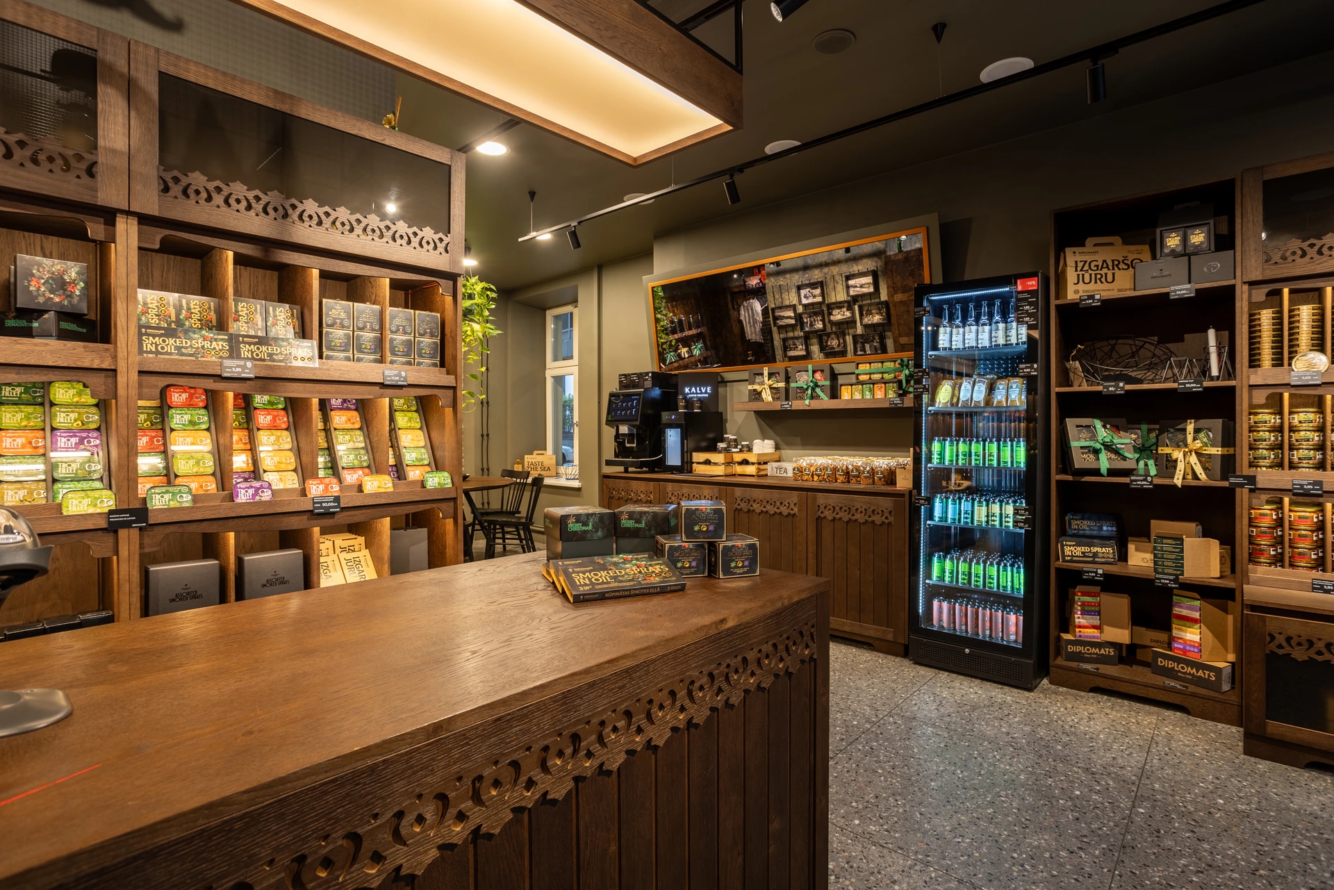 The real Diplomats Riga store counter and product displays