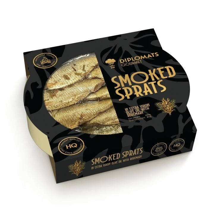 Smoked Sprats in Extra Virgin Olive Oil with Rosemary 120g Diplomats Gourmet