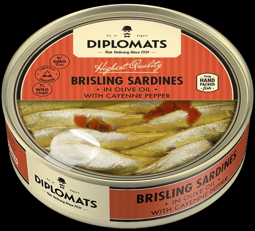 Brisling Sardines in Olive Oil with Cayenne Pepper 160g Transparent