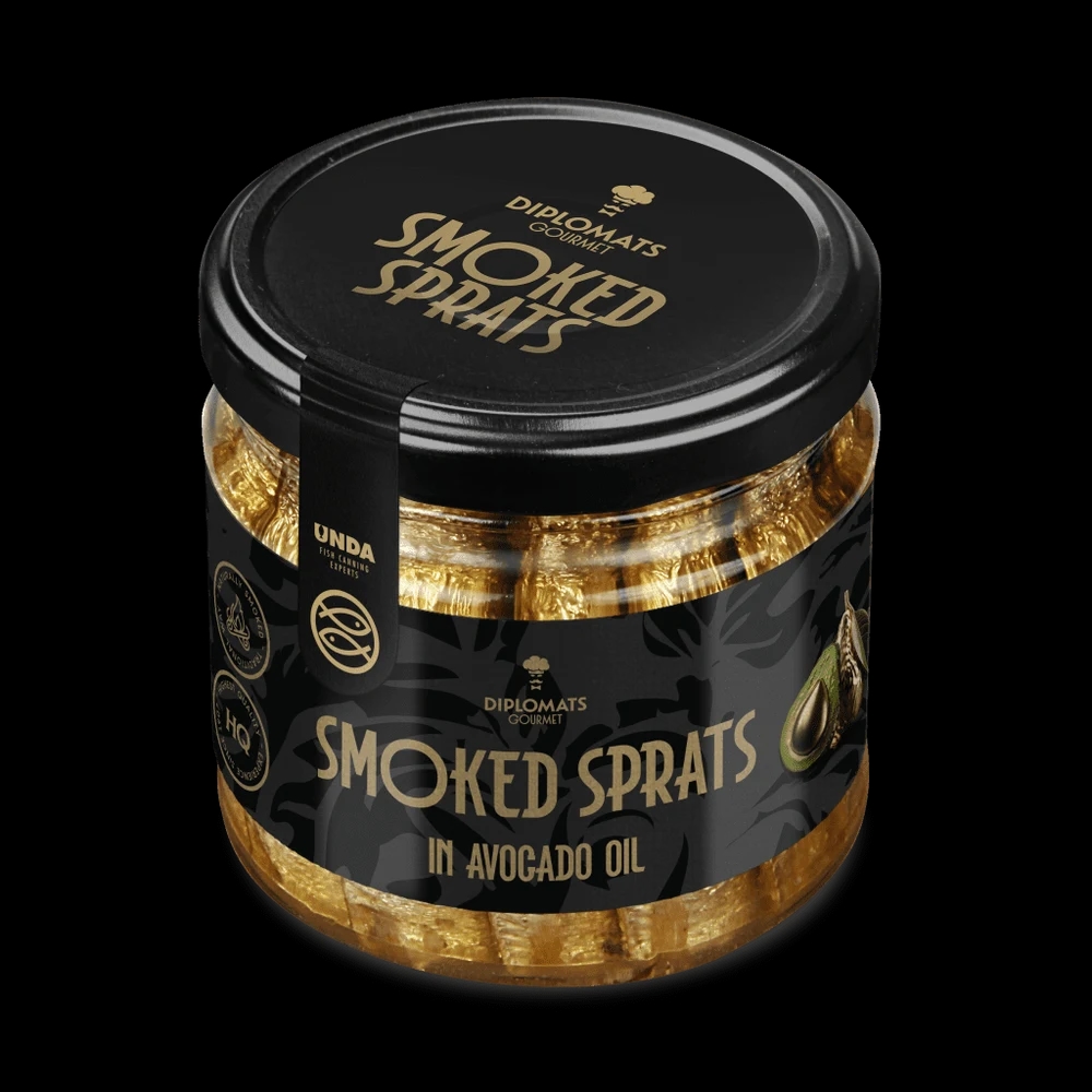 Smoked Sprats in Avocado Oil 175g Glass Jar Diplomats Gourmet