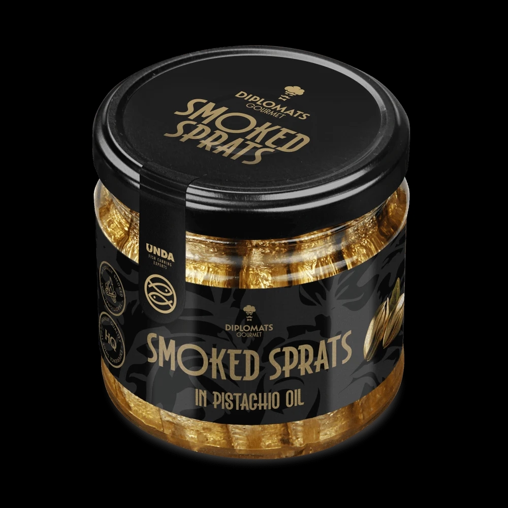Smoked Sprats in Pistachio Oil 175g Glass Jar Diplomats Gourmet