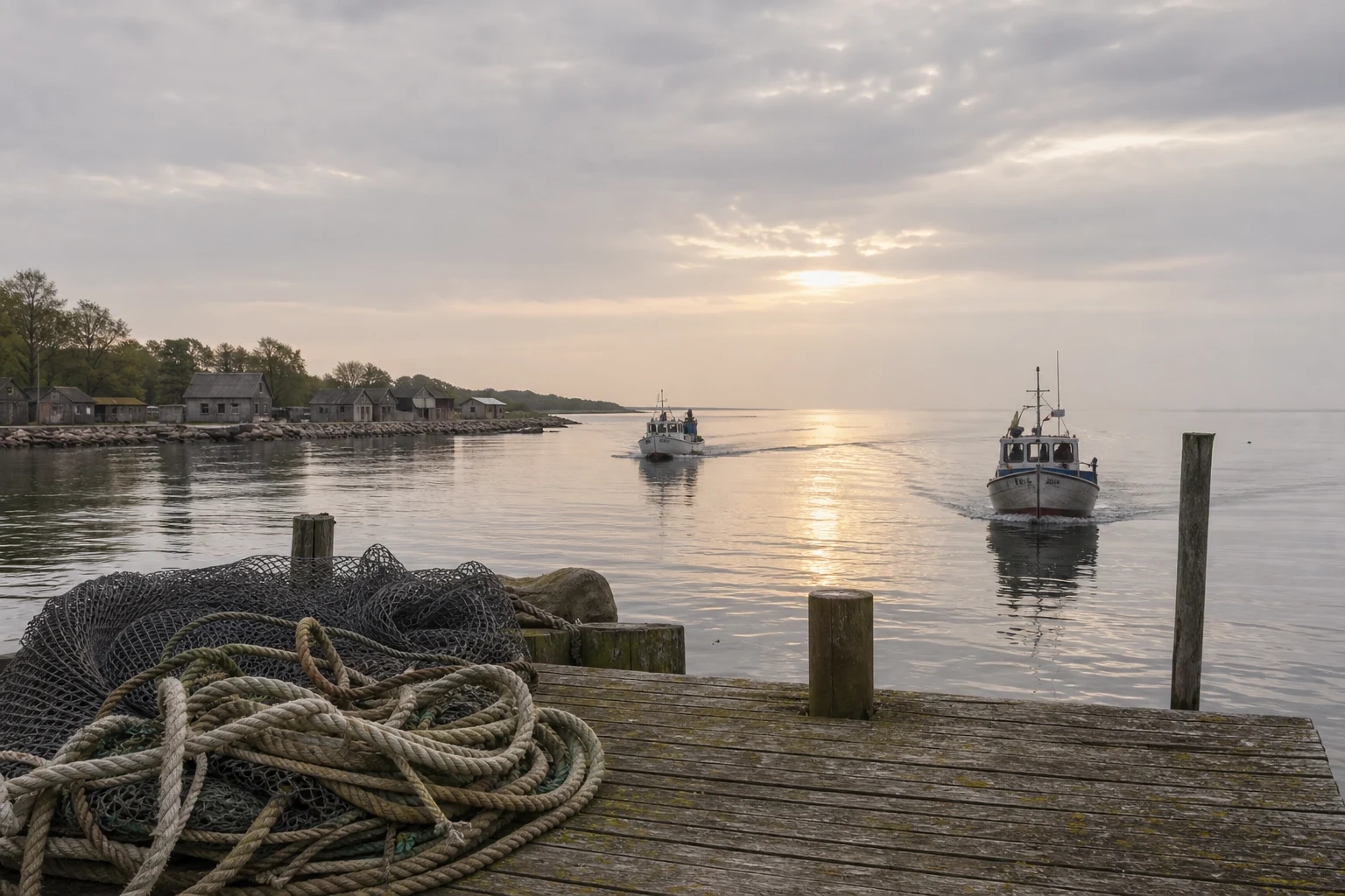 A quiet Baltic harbour in the early morning