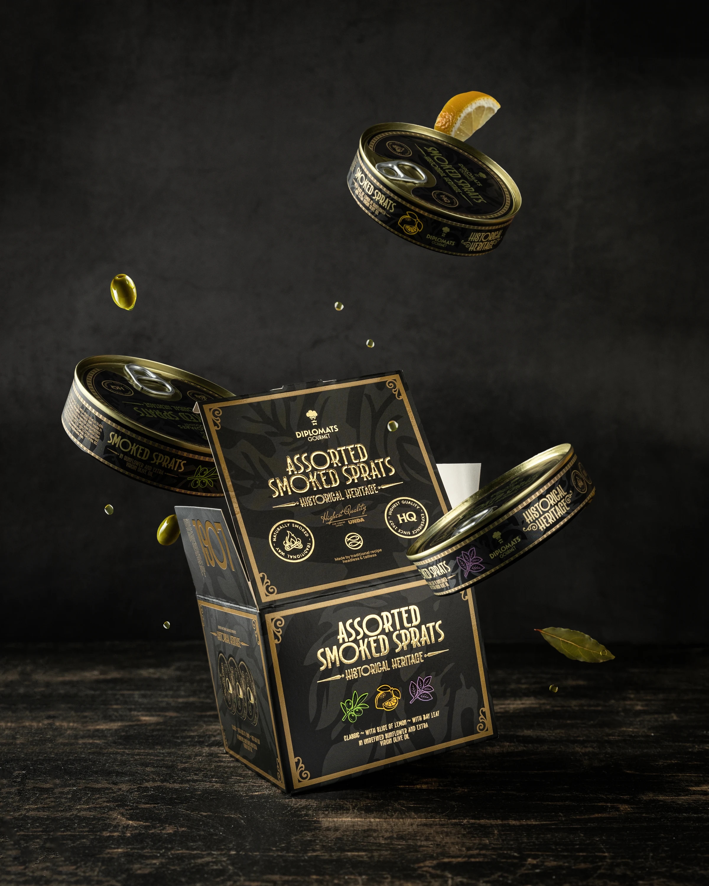 A premium Diplomats smoked sprats gift selection