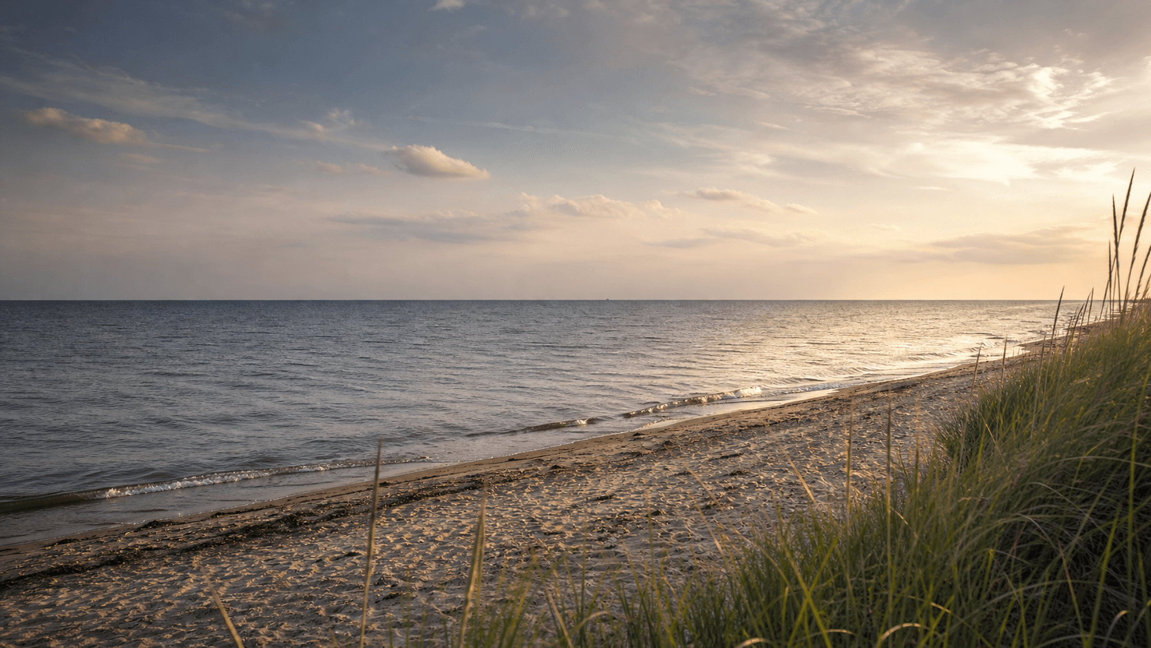 The Baltic Sea shoreline in Latvia during golden hour