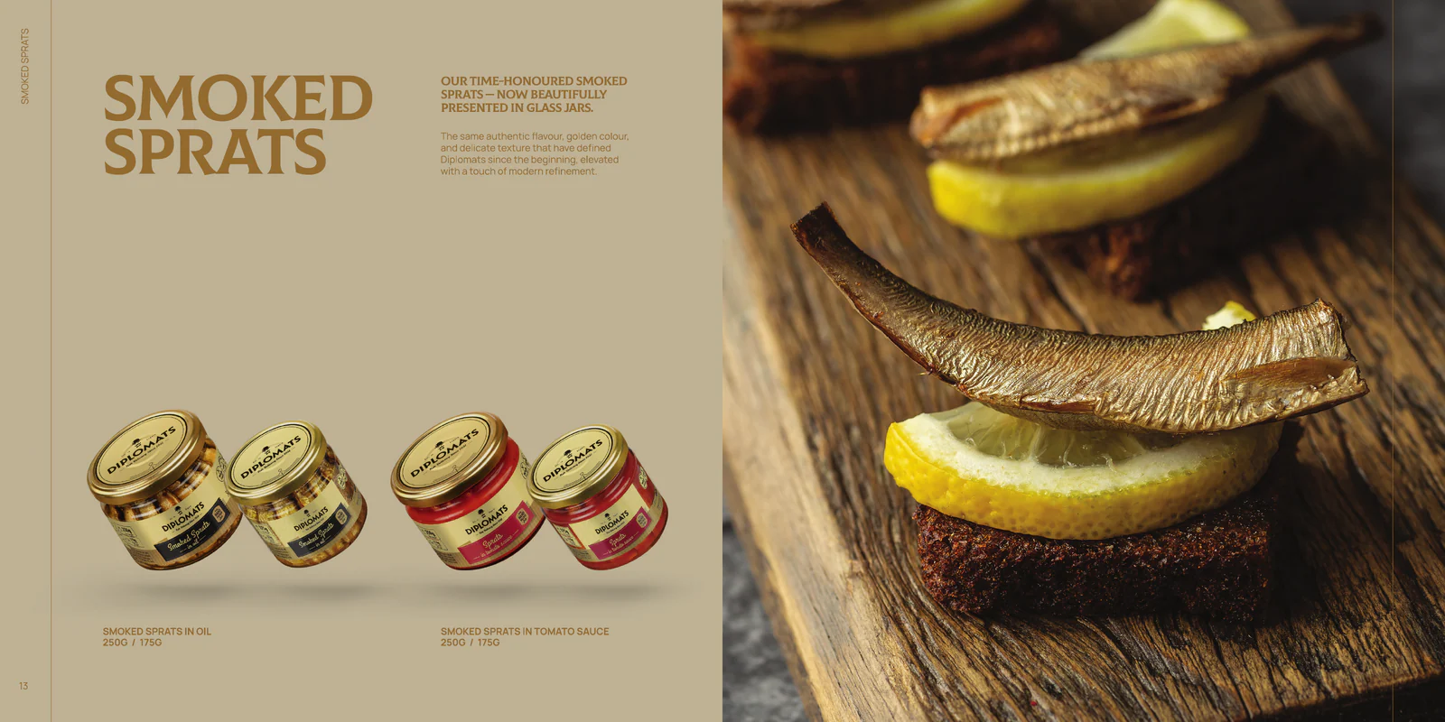 Smoked sprats in glass jars, catalogue pages 13-14