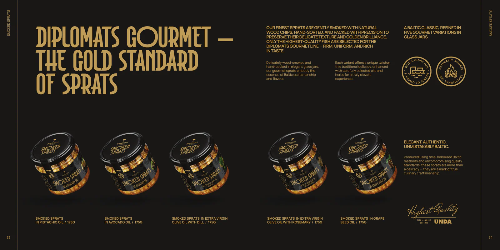 Gourmet smoked sprats, catalogue pages 33-34