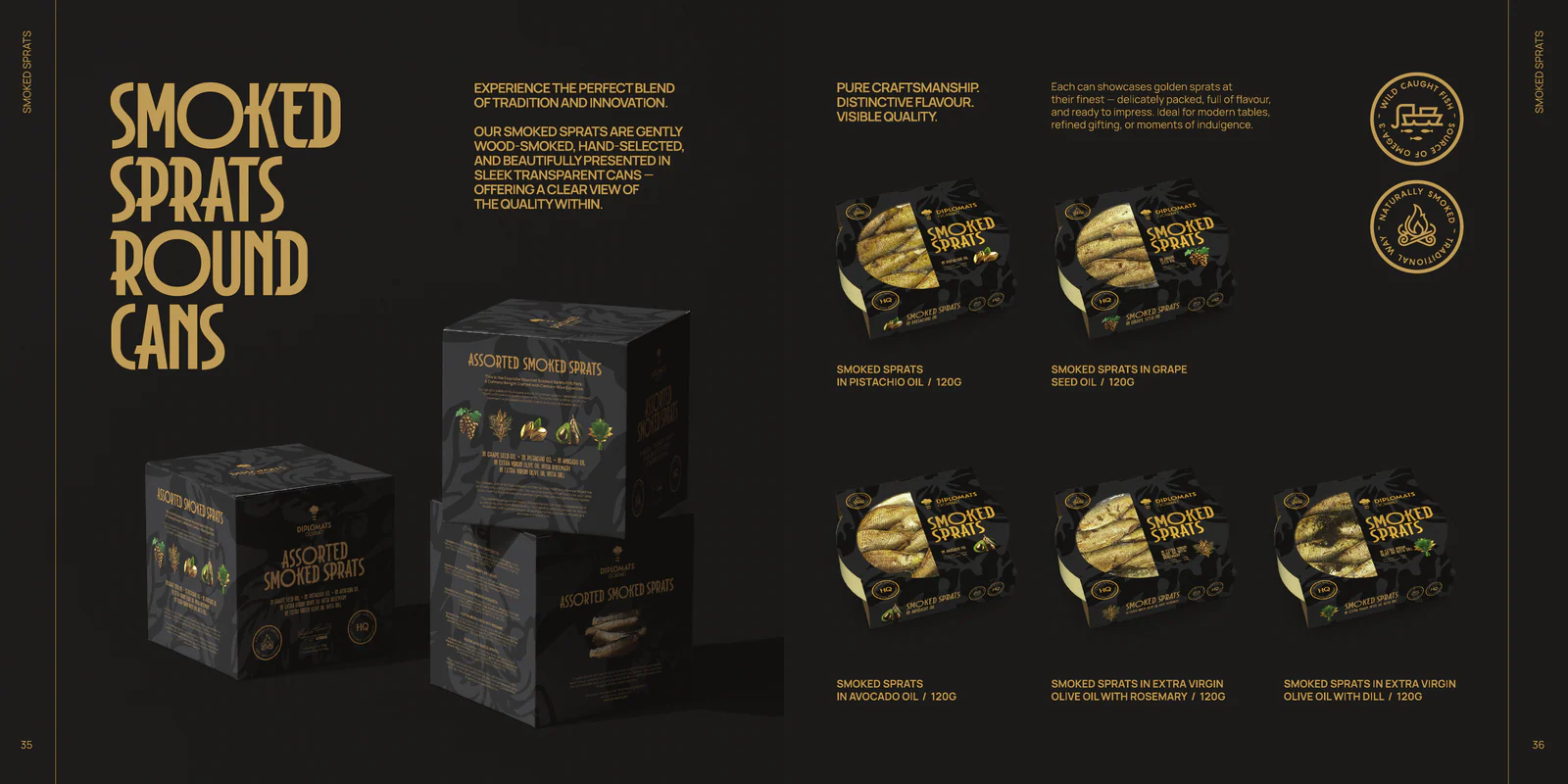 Gourmet sprats in glass jars, catalogue pages 35-36
